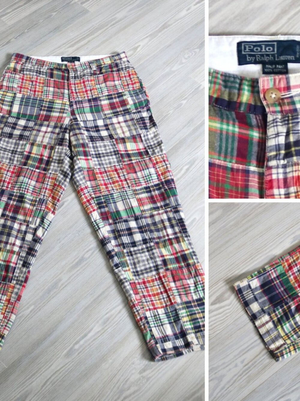 Polo Ralph Lauren Men's Patchwork Madras Trouser Preppy Phillip Pants Size 33x30
